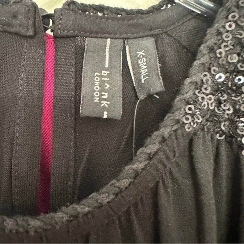 Anthropologie Bl-nk Sequin Embellished Blouse Size XS Black Bohemian NWT - Picture 10 of 14